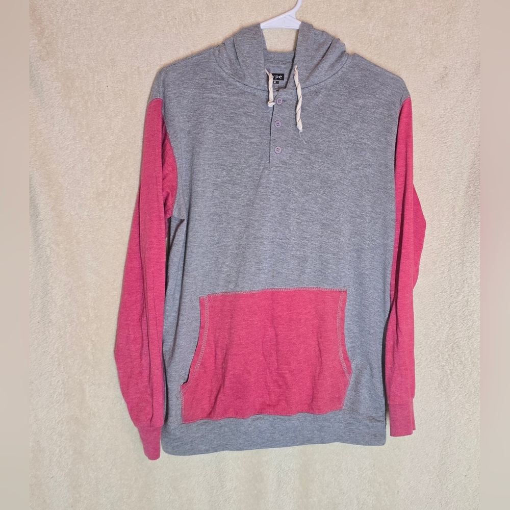 Hype Men's Two Tone Hoodie Sweatshirt Size M Vintage Gray/Red
